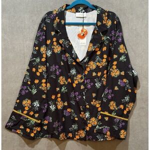 NWT Black Blouse 4X Floral Button Up Shirt Floral Dark Garden Fairy Whimsygoth